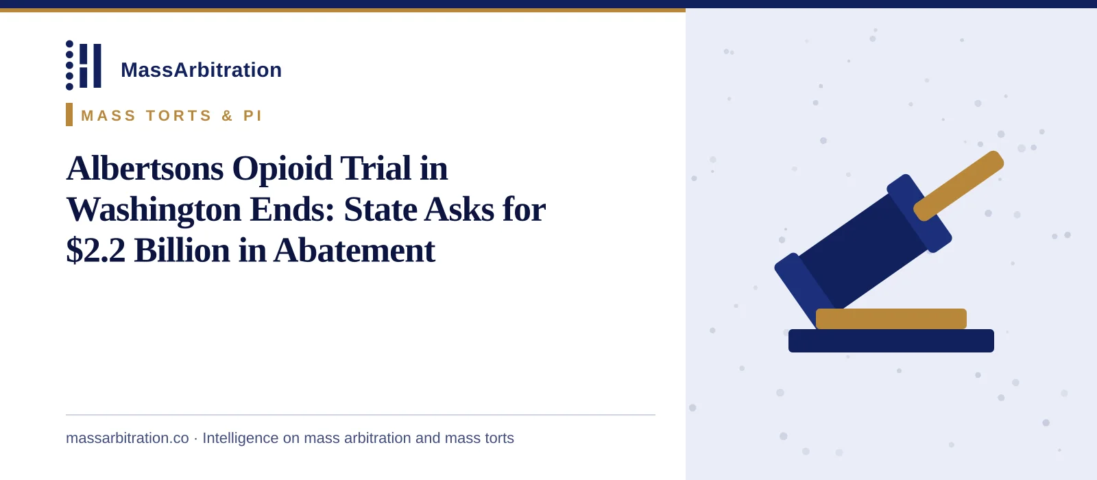 Branded card: the headline beside a gavel icon