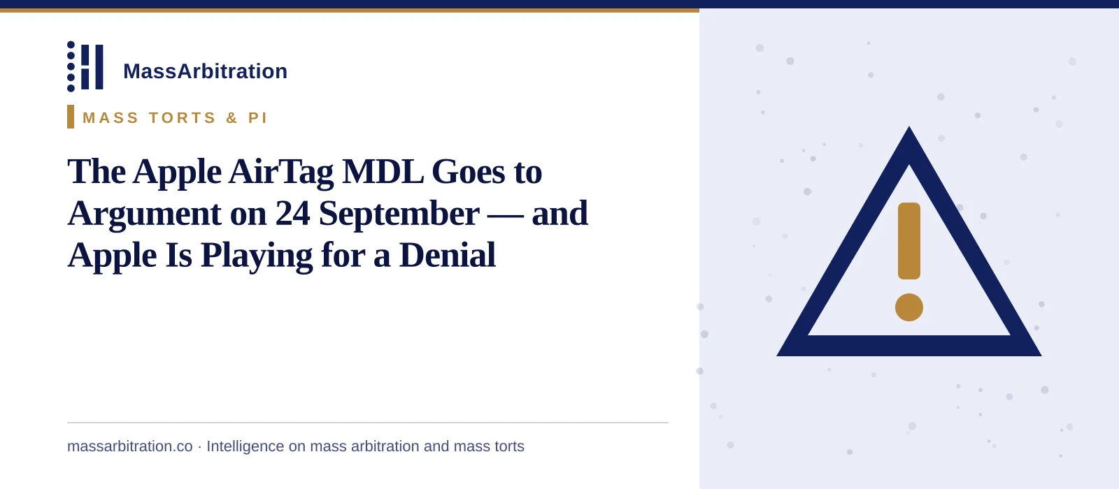 Branded card: the headline beside a hazard icon representing a product liability mass tort
