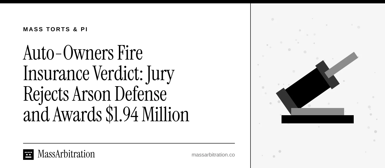 Branded card: the headline beside a gavel icon