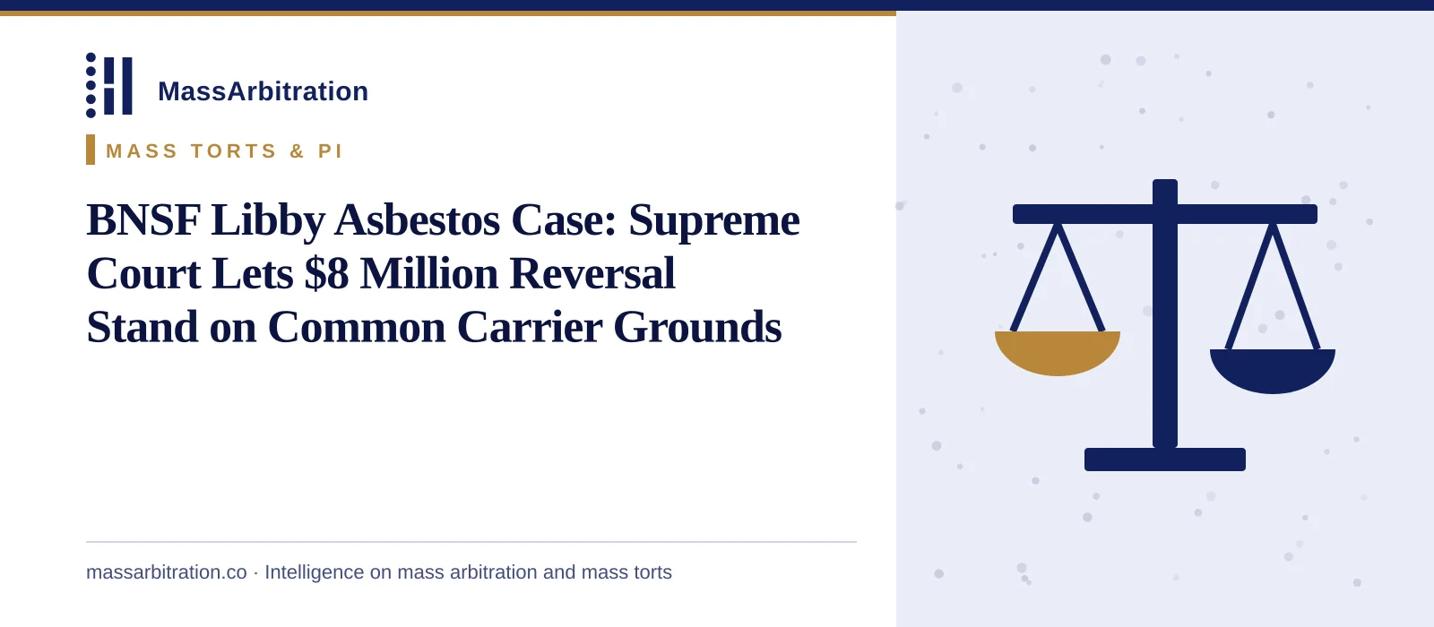 Branded card: the headline beside a scales of justice icon