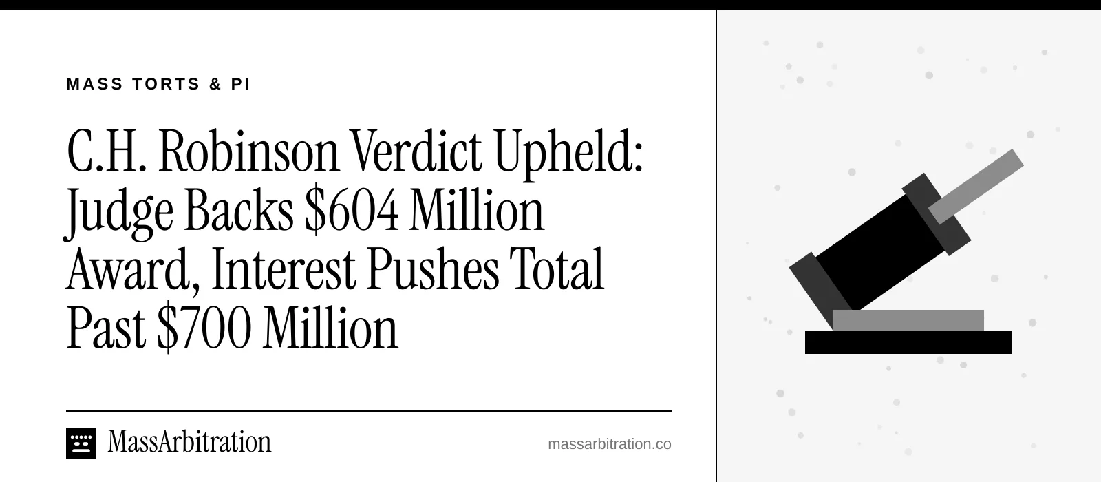 Branded card: the headline beside a gavel icon