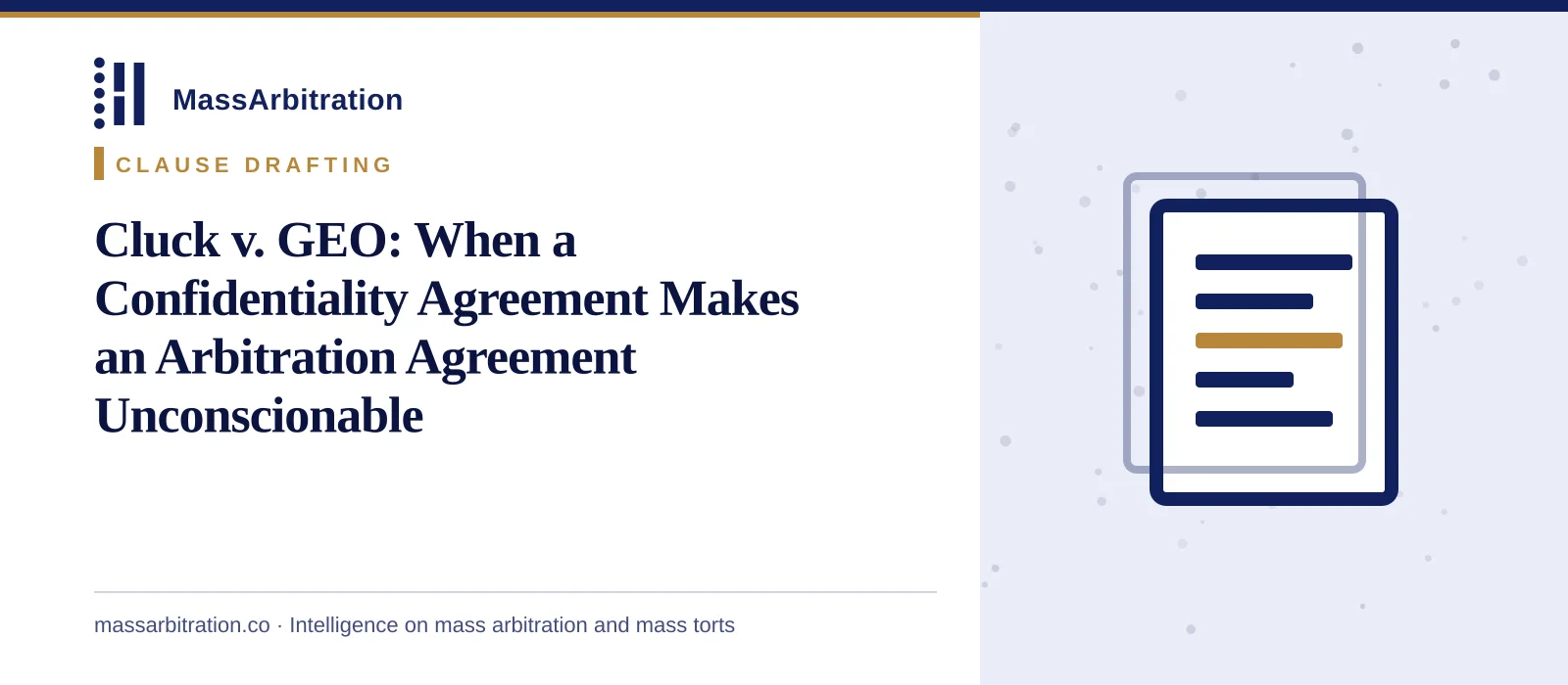 Branded card: the headline beside a docket icon marking a clause-drafting development