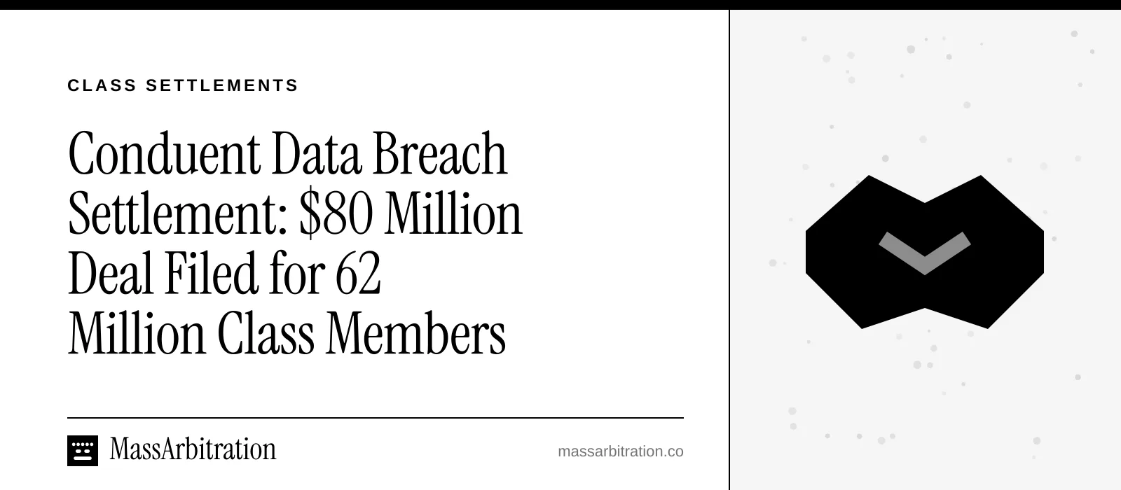 Branded card: the headline beside a handshake icon representing a class settlement
