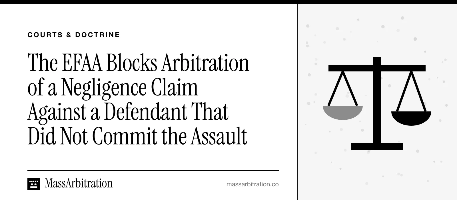 Branded card: the headline beside a scales-of-justice icon marking an appellate court ruling
