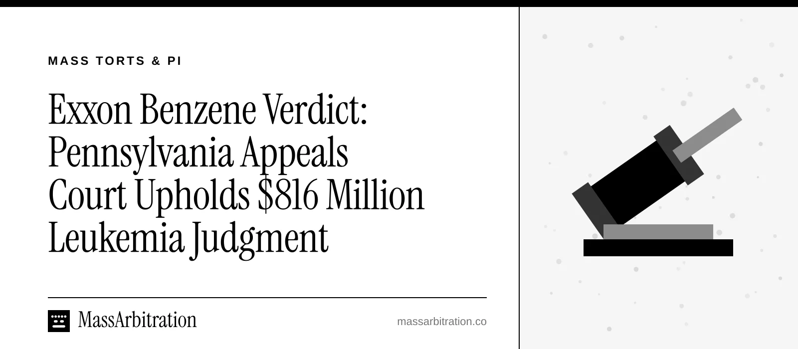 Branded card: the headline beside a gavel icon