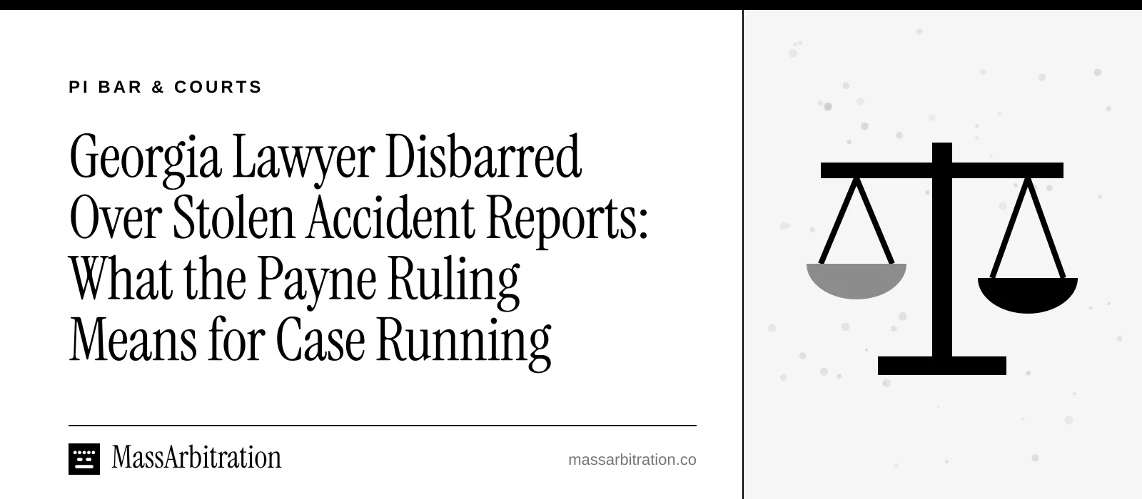 Branded card: the headline beside a balance-scales icon
