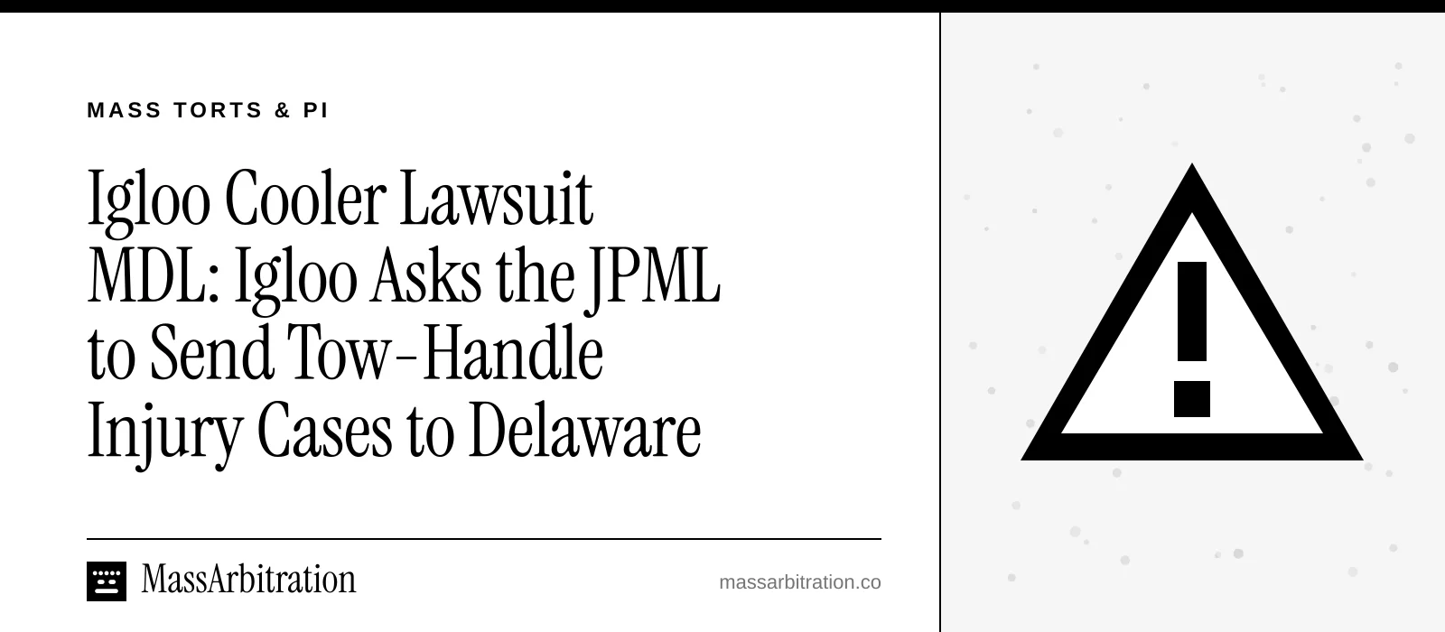 Branded card: the headline beside a hazard-triangle icon