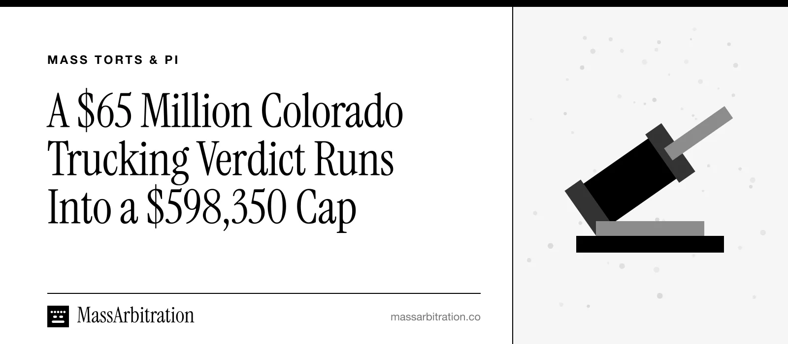 Branded card: the headline beside a gavel icon