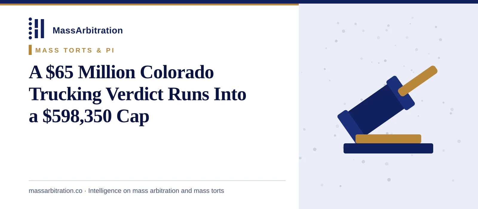 Branded card: the headline beside a gavel icon
