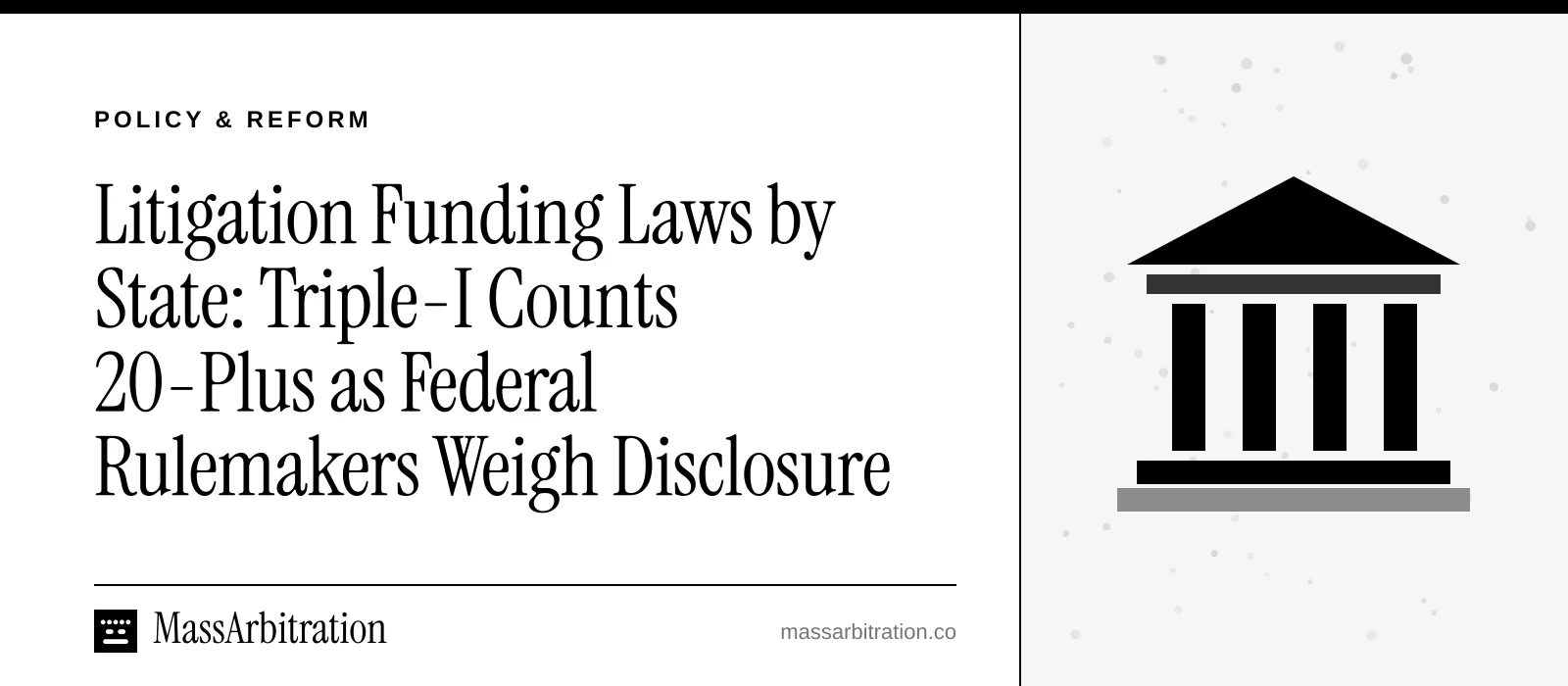 Branded card: the headline beside a courthouse icon