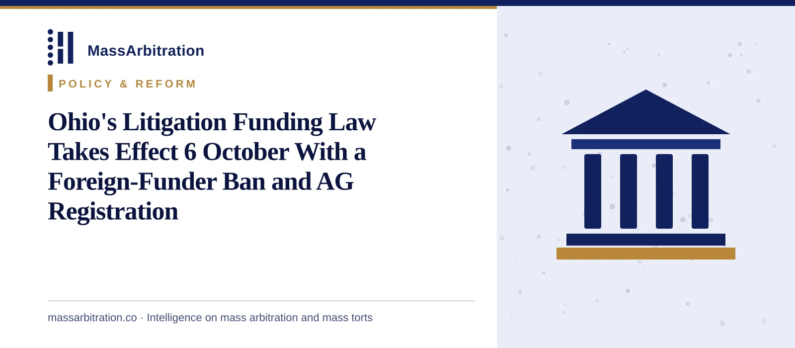 Branded card: the headline beside a courthouse icon