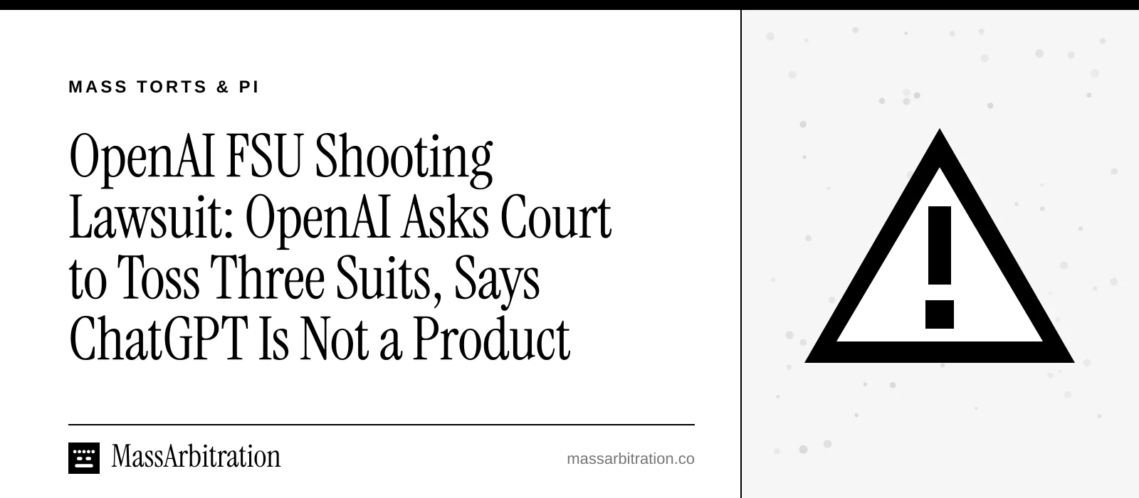 Branded card: the headline beside a hazard icon marking a product liability case