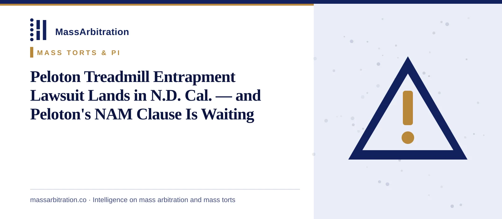 Branded card: the headline beside a hazard icon marking a product liability injury case