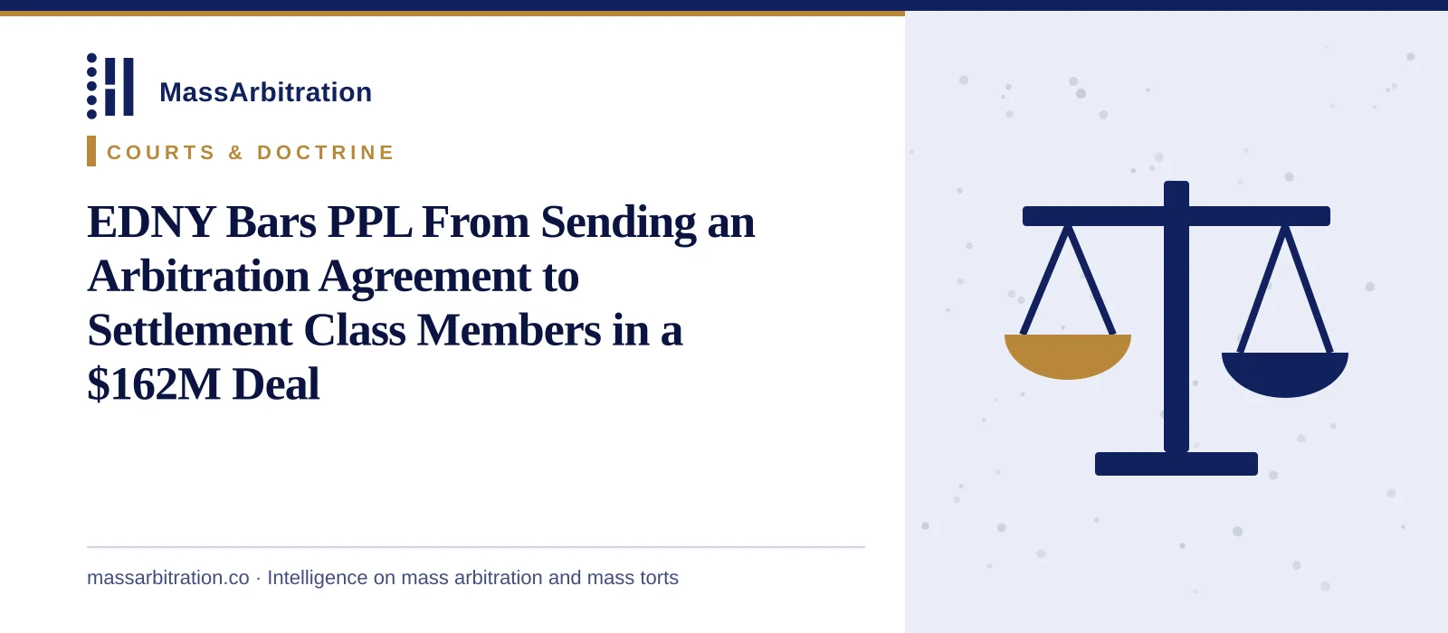 Branded card: the headline beside a scales icon