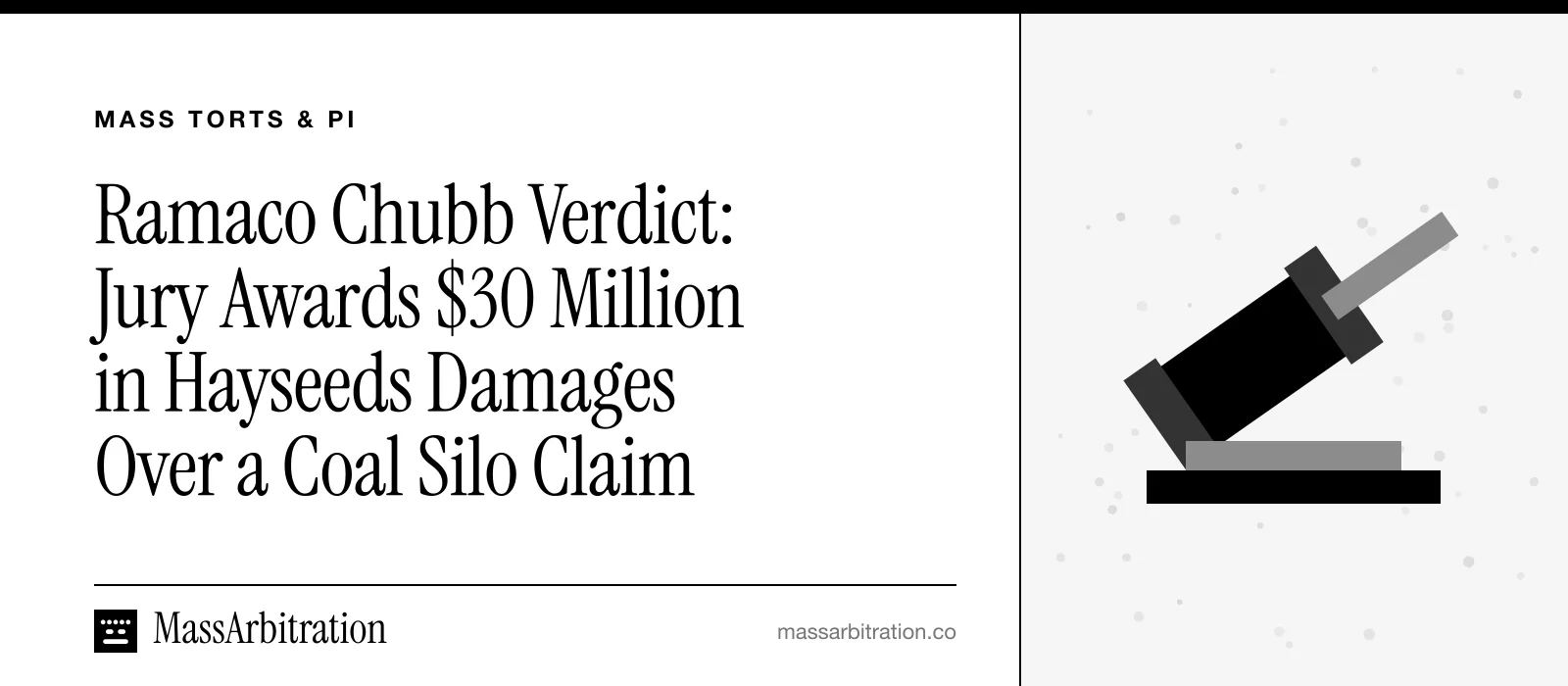 Branded card: the headline beside a gavel icon