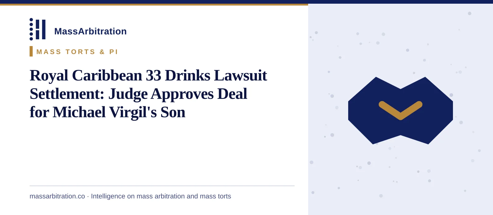 Branded card: the headline beside a handshake icon marking a settlement