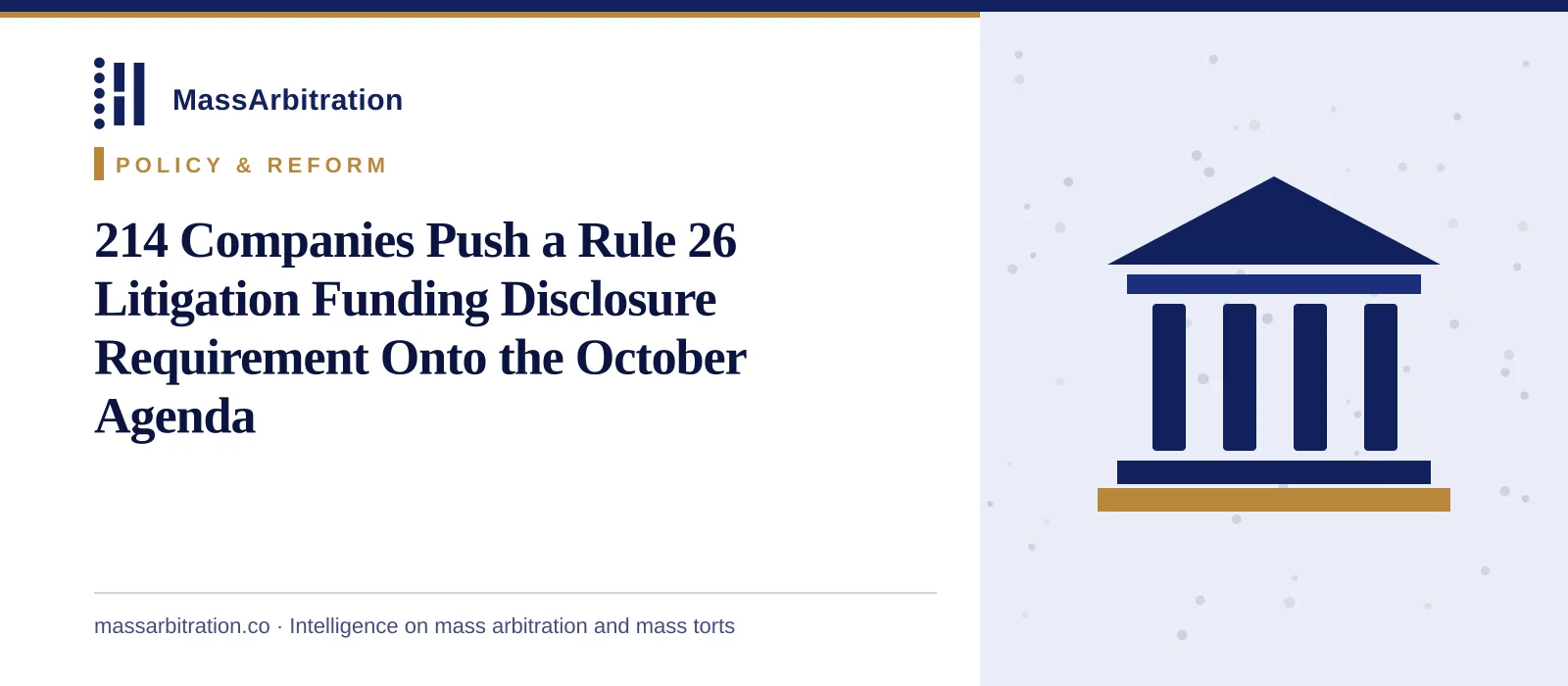 Branded card: the headline beside a courthouse icon