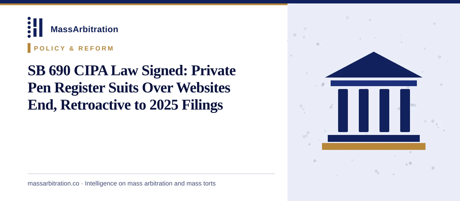 Branded card: the headline beside a courthouse icon