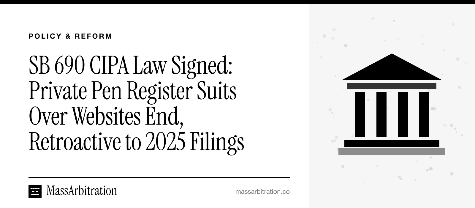 Branded card: the headline beside a courthouse icon