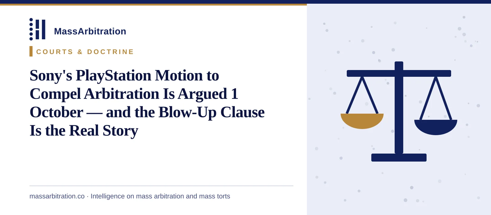 Branded card: the headline beside a scales icon