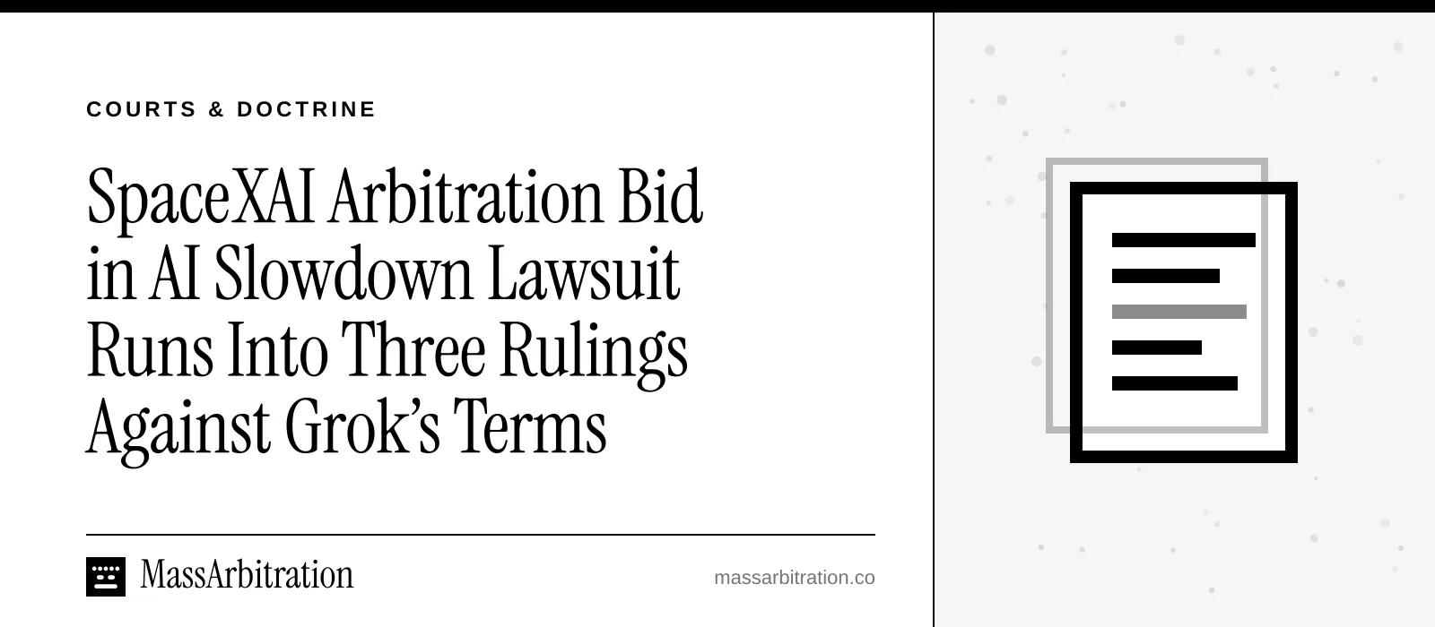 Branded card: the headline beside a court docket icon