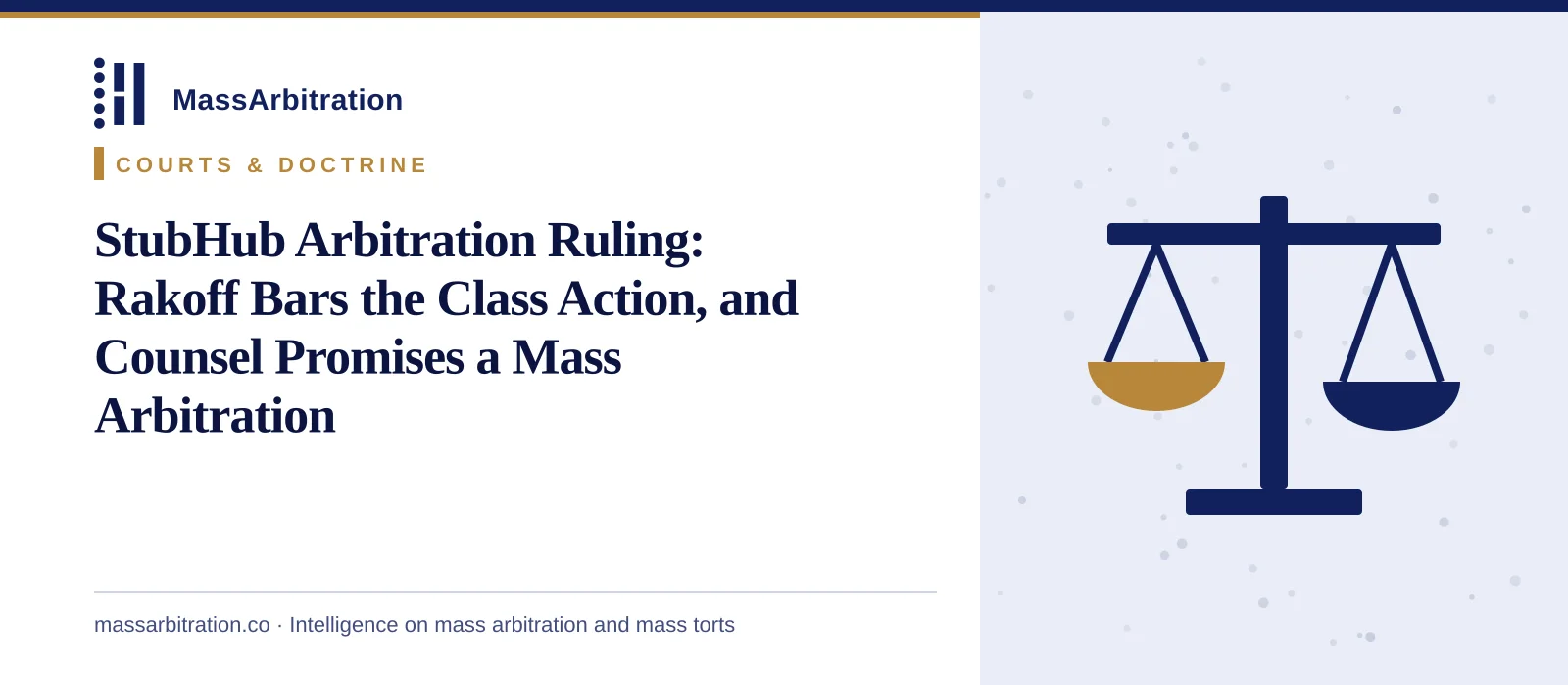 Branded card: the headline beside a scales icon marking a federal court ruling
