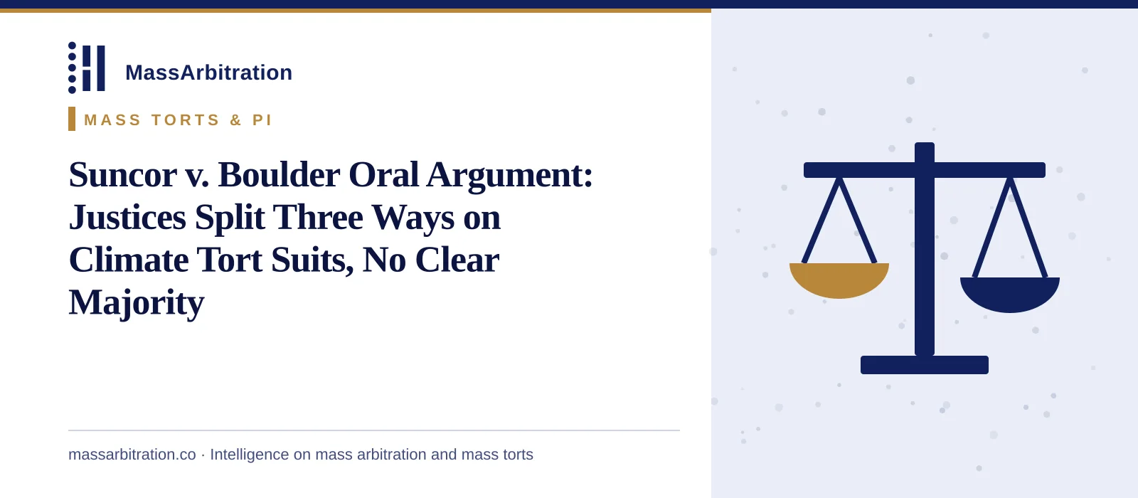 Branded card: the headline beside a scales of justice icon