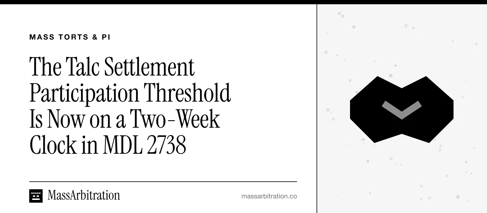 Branded card: the headline beside a handshake icon representing a negotiated settlement