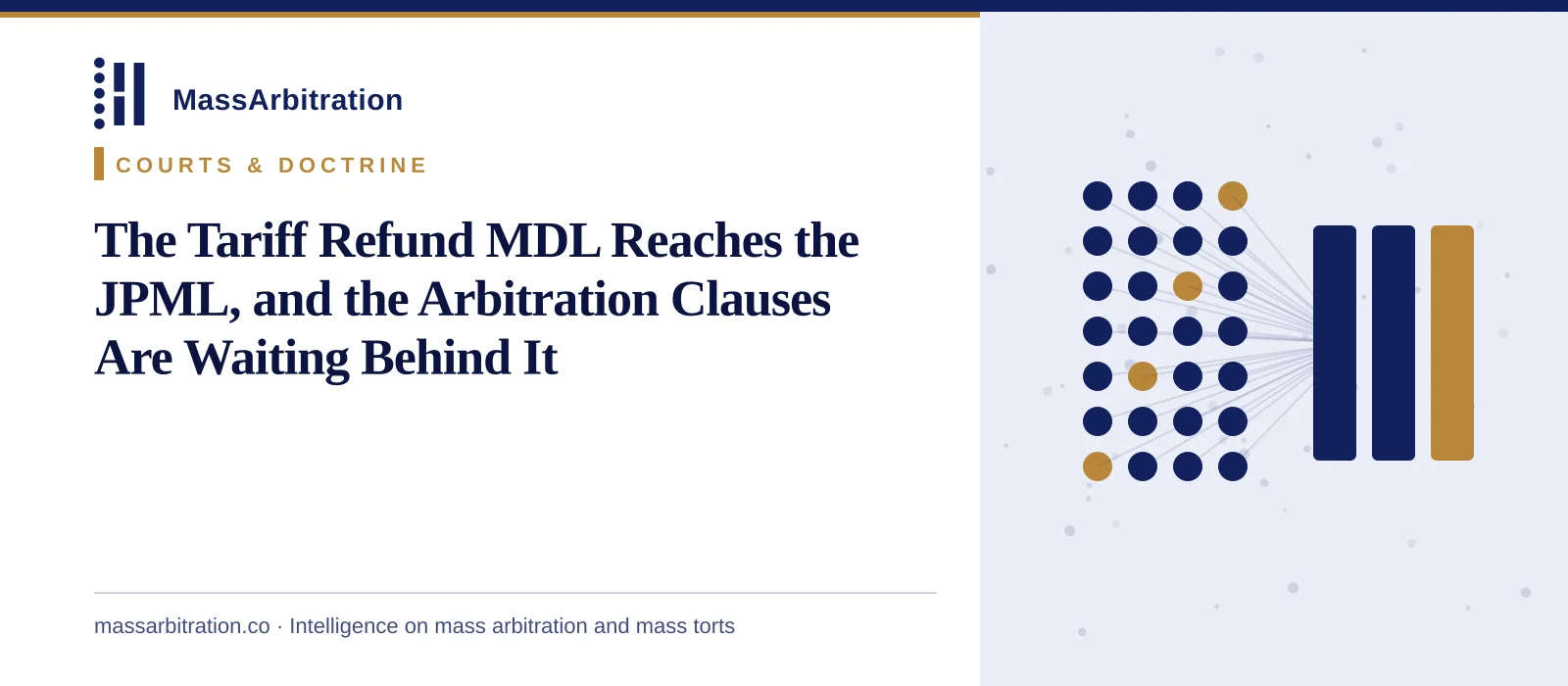 Branded card: the headline beside a converge icon showing many case lines merging into one