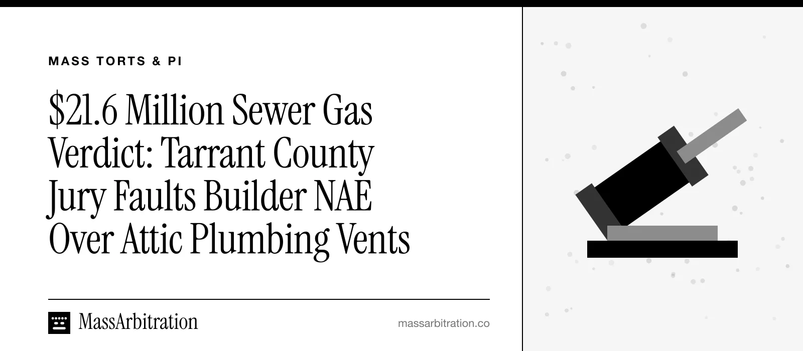 Branded card: the headline beside a gavel icon