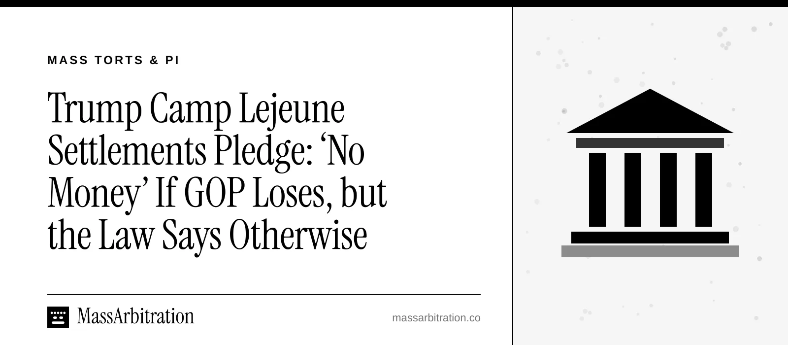 Branded card: the headline beside a courthouse icon