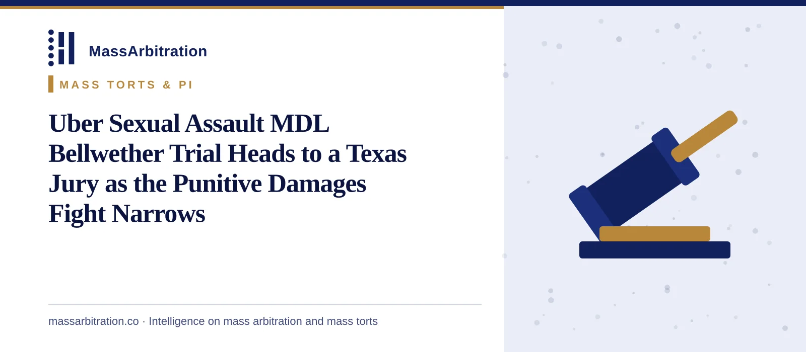 Branded card: the headline beside a gavel icon