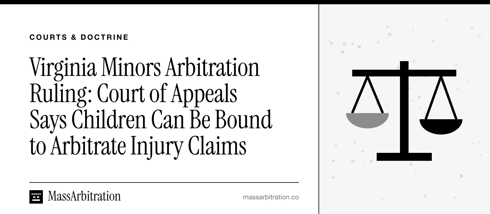 Branded card: the headline beside a scales-of-justice icon marking a state appellate ruling