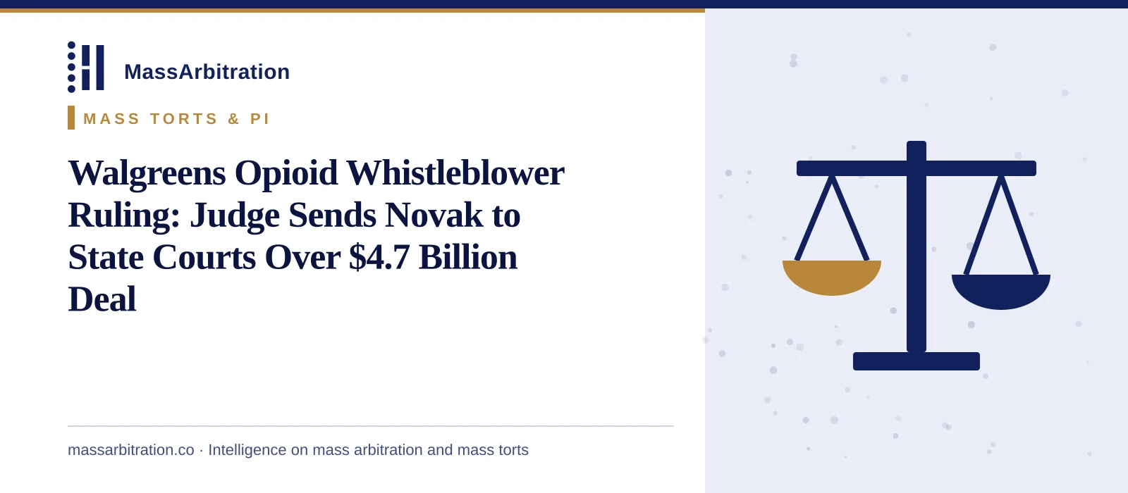 Branded card: the headline beside a scales of justice icon