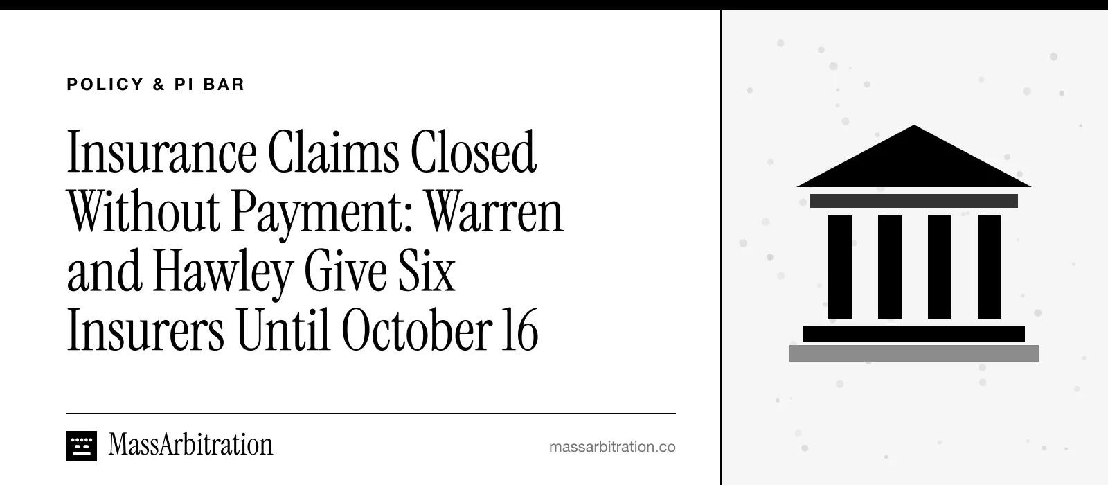 Branded card: the headline beside a courthouse icon
