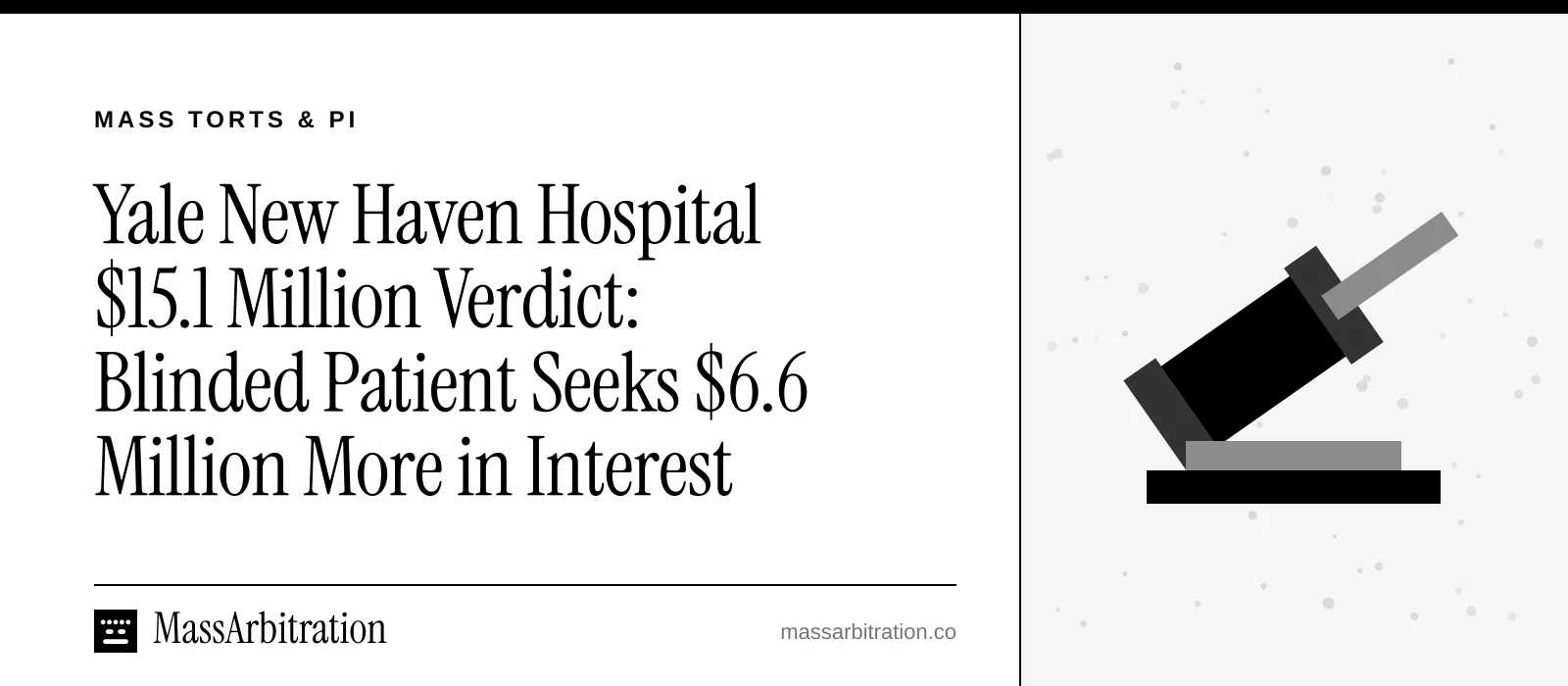 Branded card: the headline beside a gavel icon