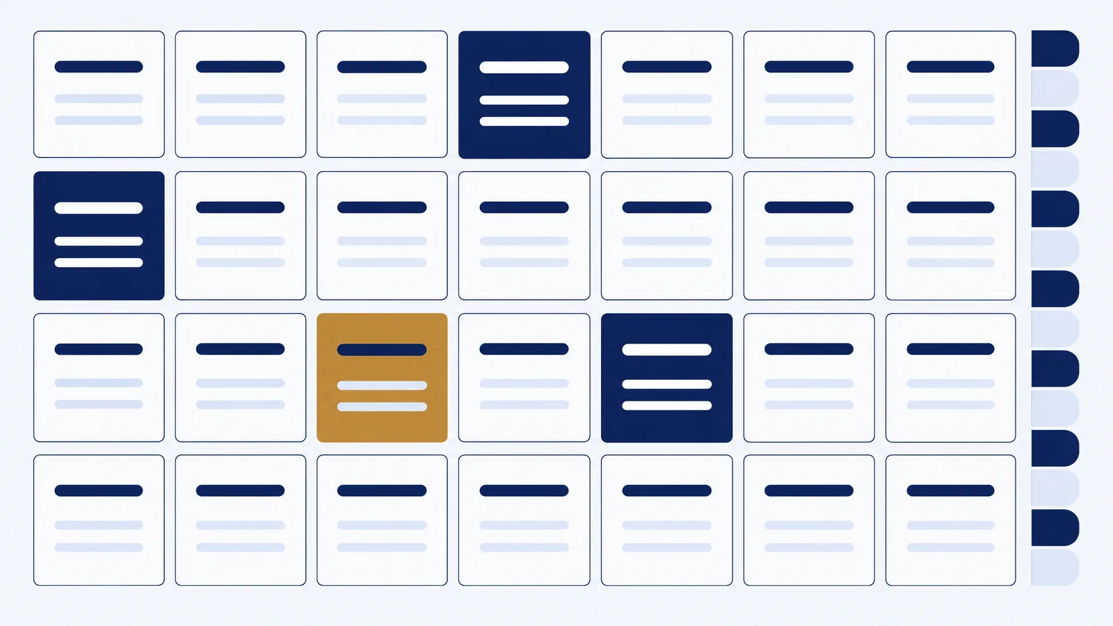 A grid of index cards with a thumb index running down the right-hand edge
